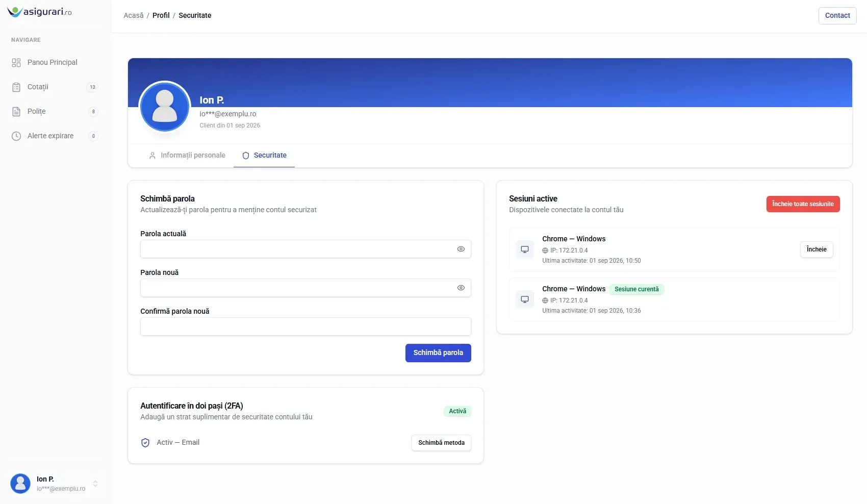 Profil securitate — desktop