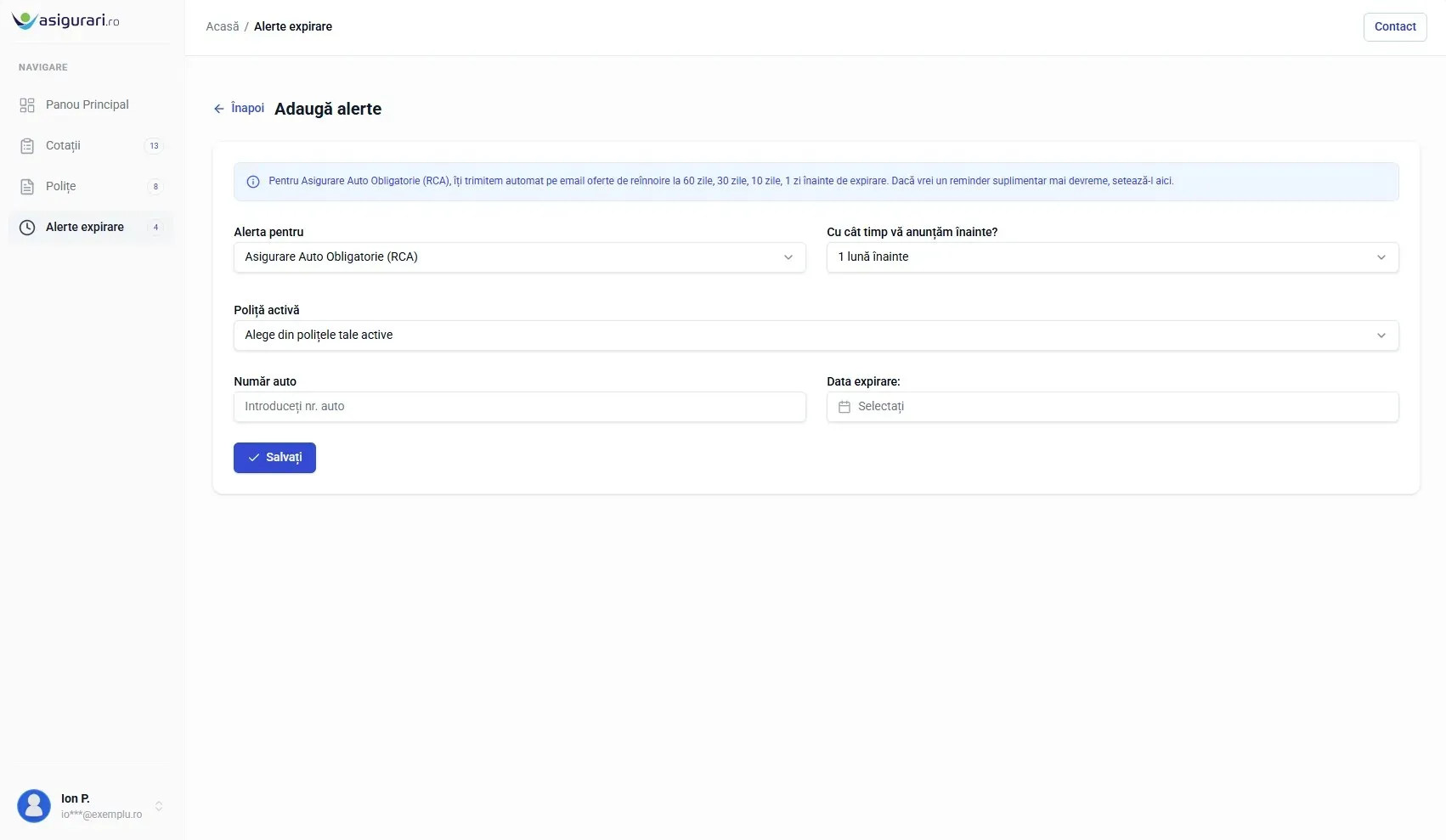 Formular creare alertă — desktop