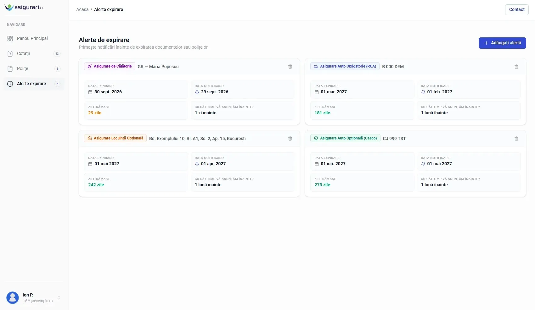Lista alerte — desktop