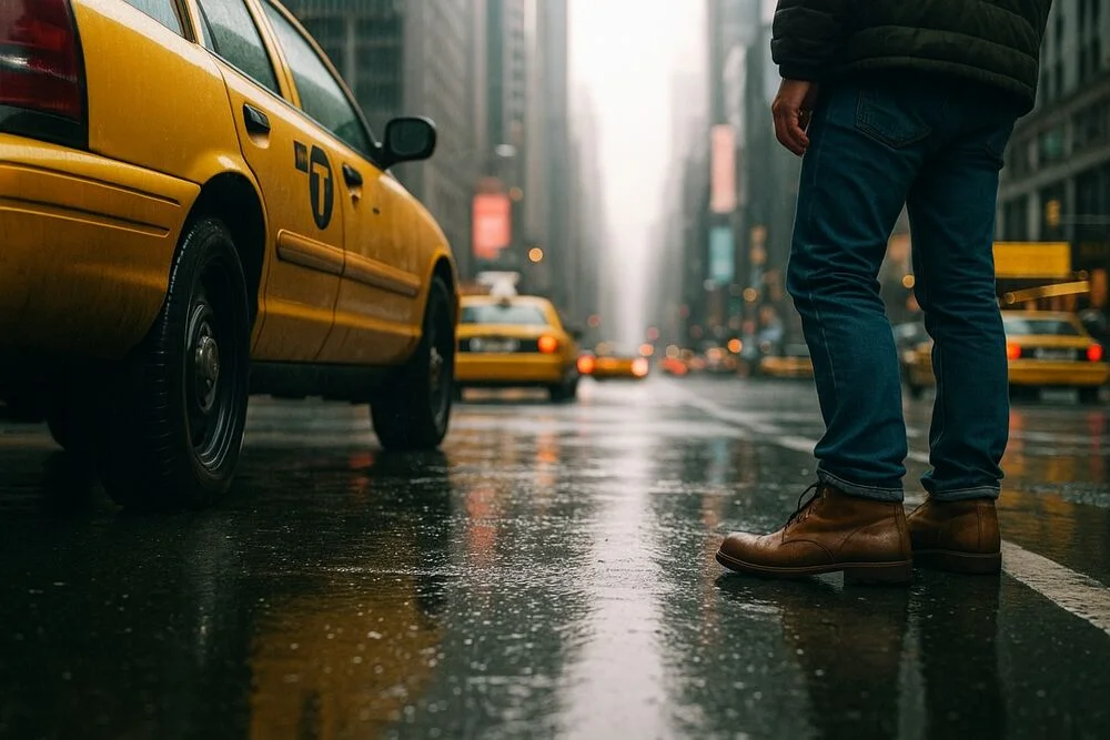 Barbat mergand spre taxi