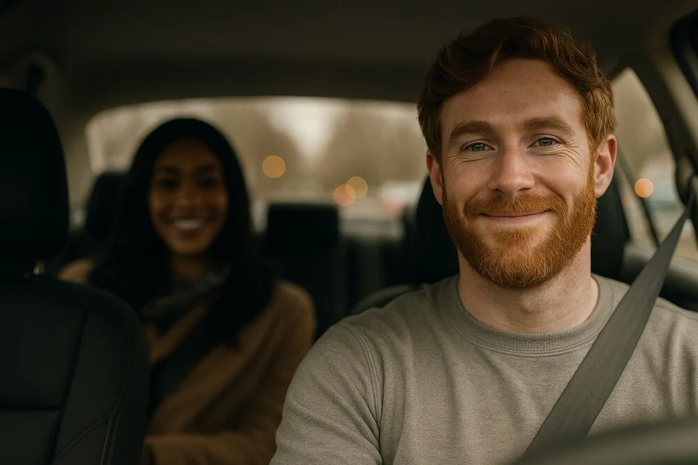 Un sofer de taxi cu un pasager