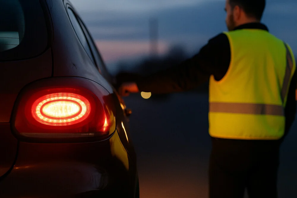 Barbat inspectand masina