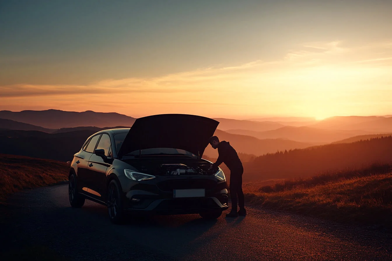 O masina care s-a stricat pe un drum izolat