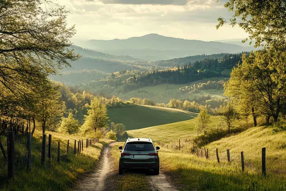 Masina blocata pe drum rural