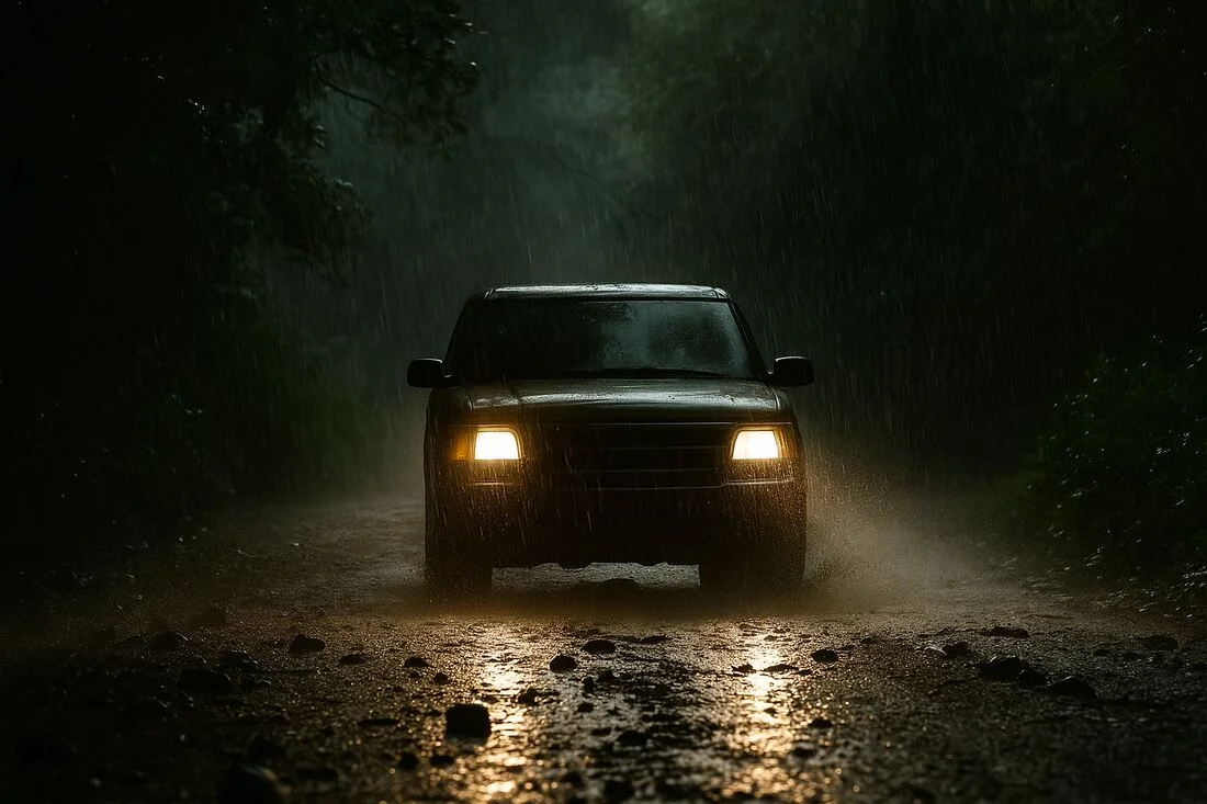 O masina mergand pe ploaie