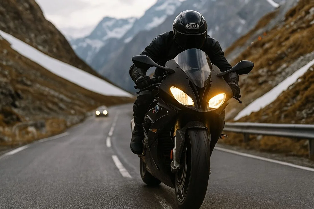 Un motociclist pe drum