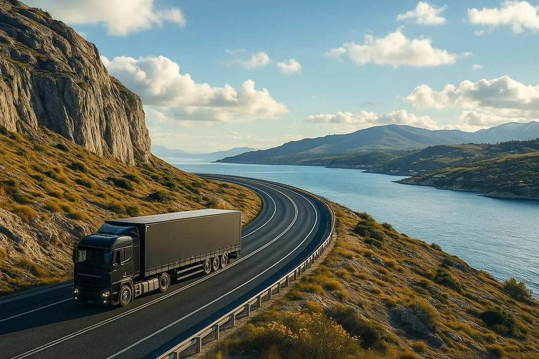 Un tir mergand pe autostrada