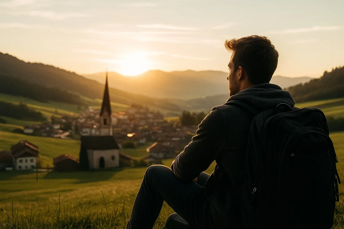 Un barbat-admirand peisajul