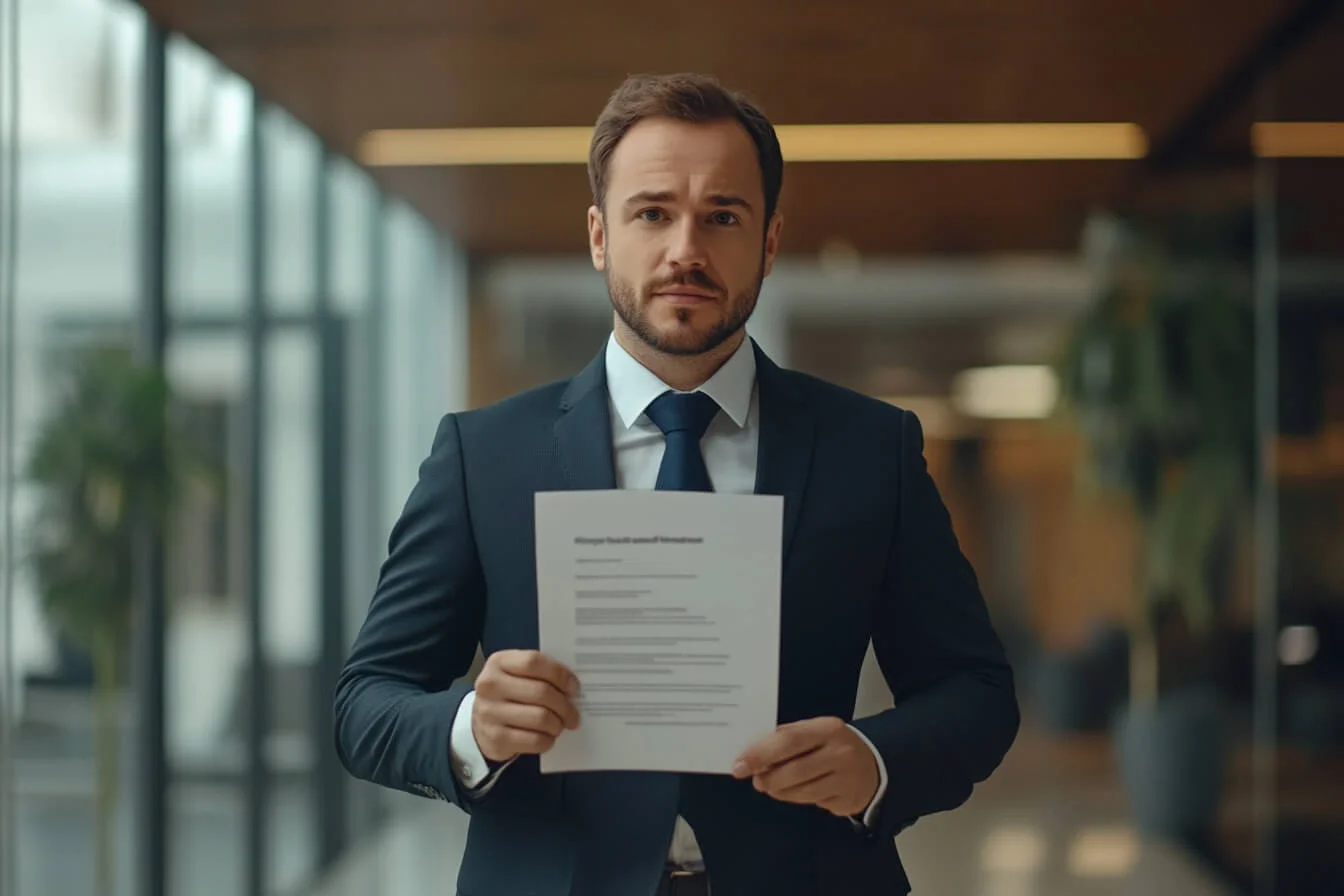 Barbat cu un document in mana