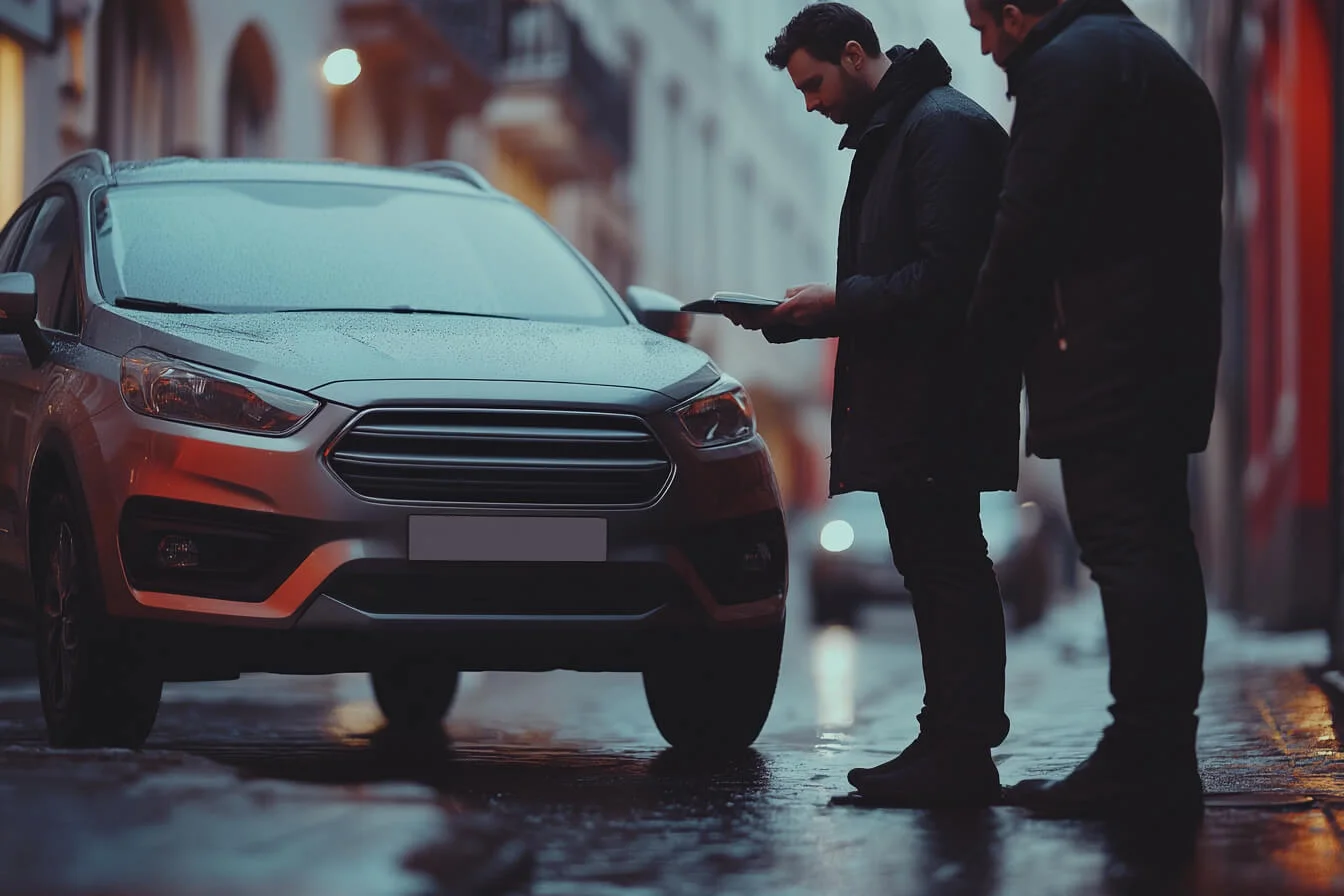 Barbat verificand documentele masinii