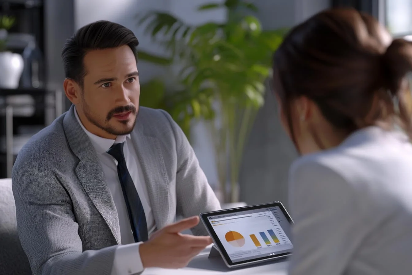 Broker discutand cu un client