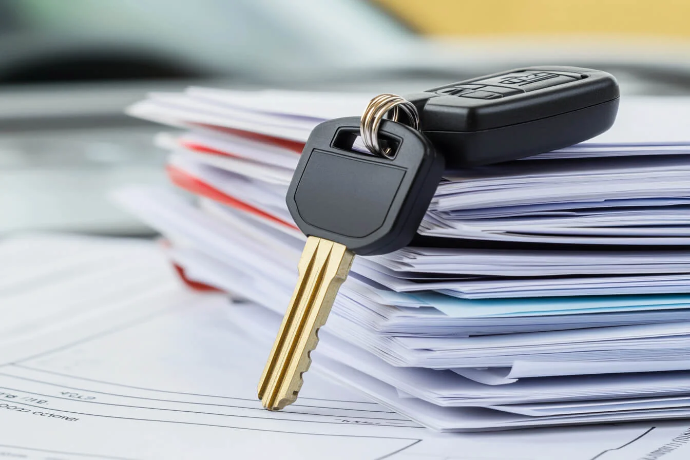 Cheile masinii pe teanc de documente