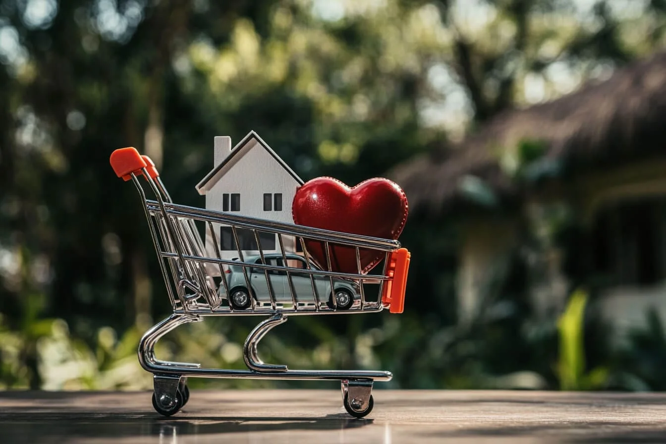 Coș de cumpărături cu diverse polițe de asigurare