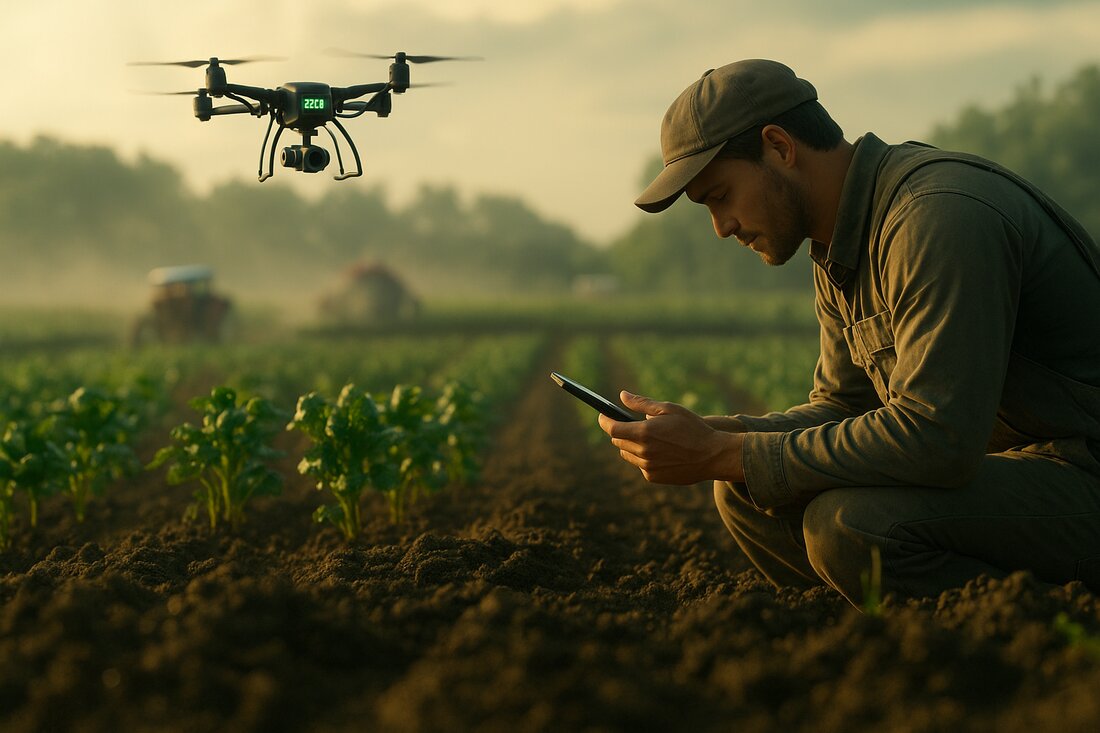 Fermier folosind o drona agricola