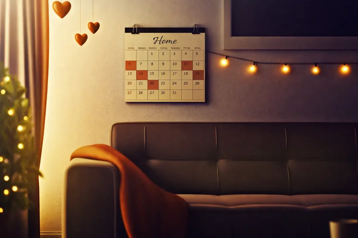 Living modern cu un calendar Home pe perete și lumini decorative