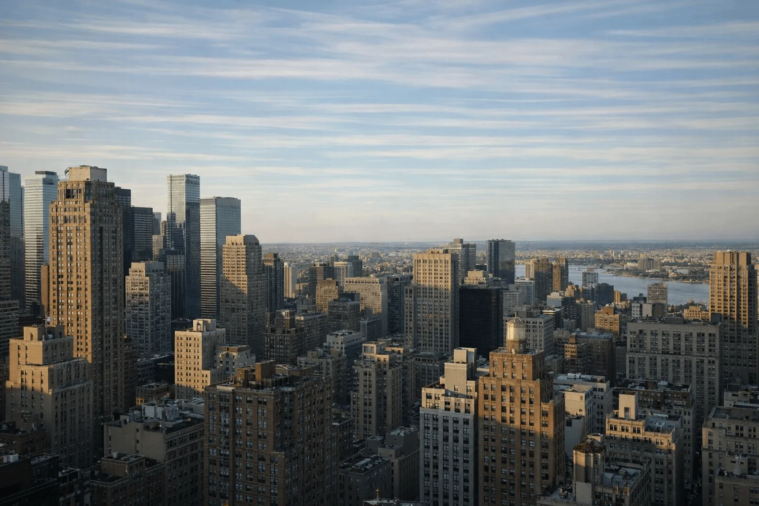 Vedere aeriană asupra unui oraș metropolitan cu clădiri înalte și orizont larg