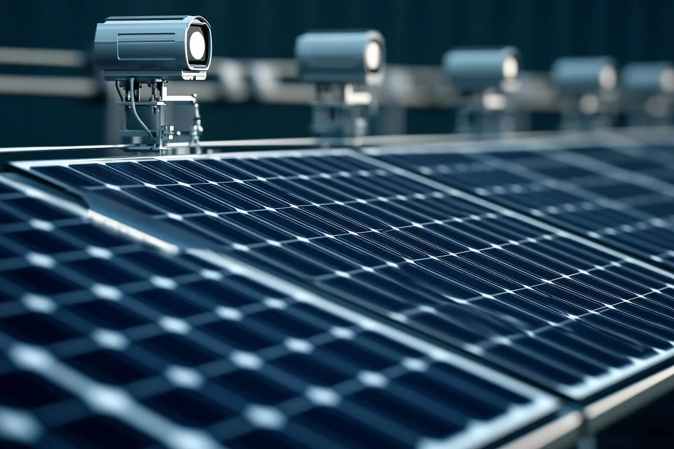 Panouri solare cu camere de supraveghere montate pe structură