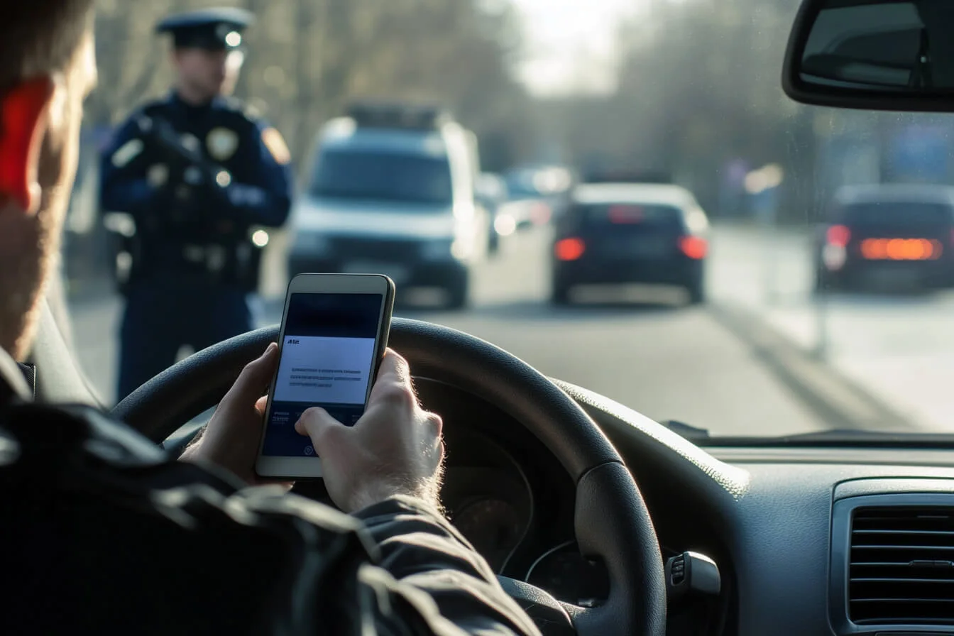 Barbat prins de catre politisti cu telefonul mobil in mana la volan