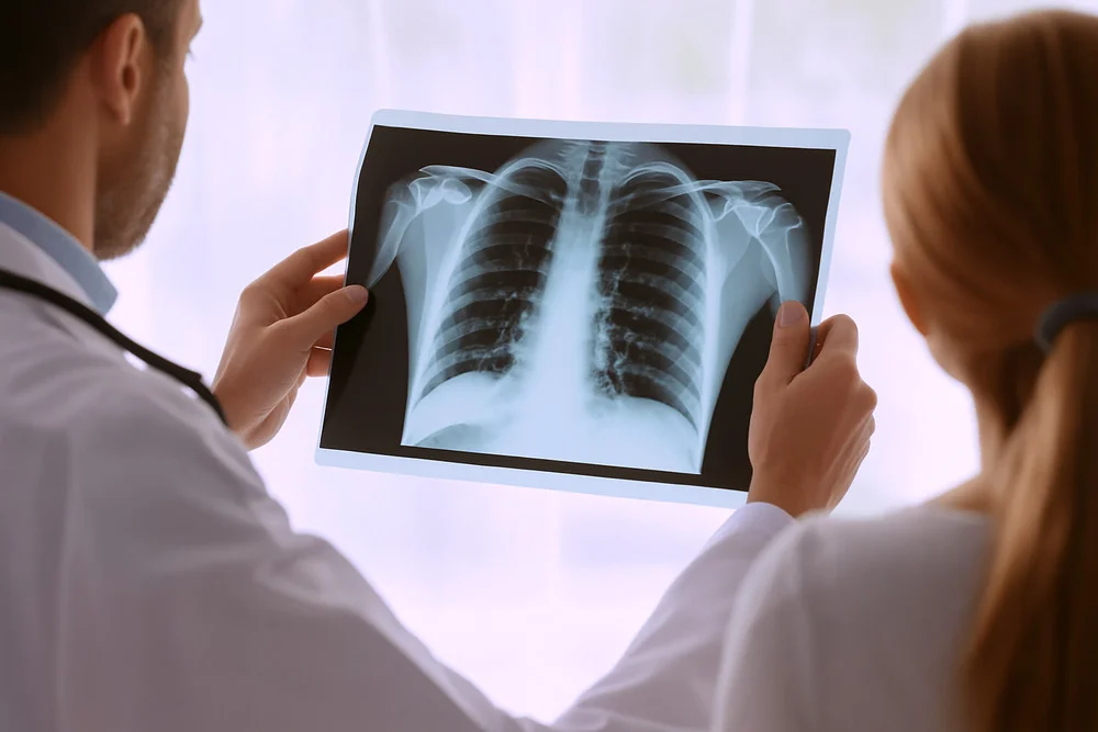 Medic verificant o ecografie pulmonara