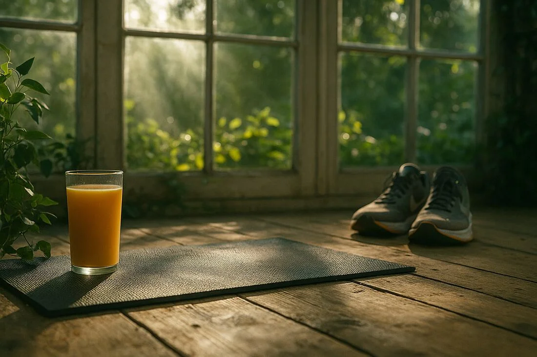 Saltea de yoga cu suc de fructe