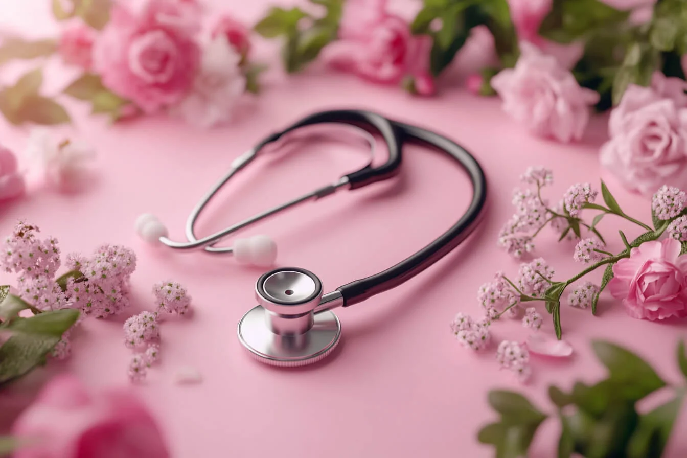 Un stetoscop pe fundal roz
