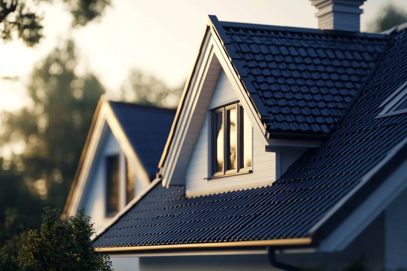 Acoperișul unei case la apus