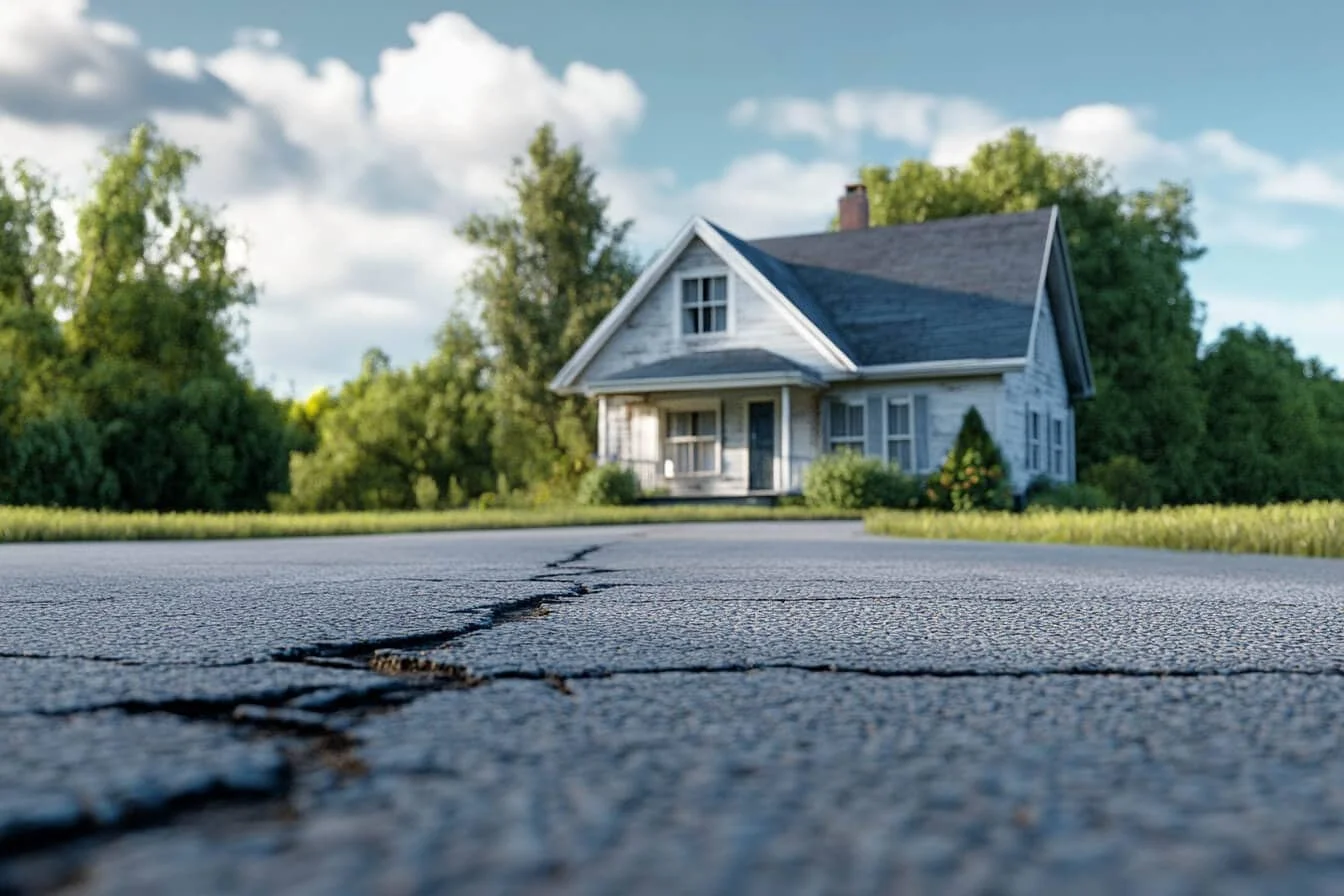 Casa cu asfalt crapat in urma unui cutremur