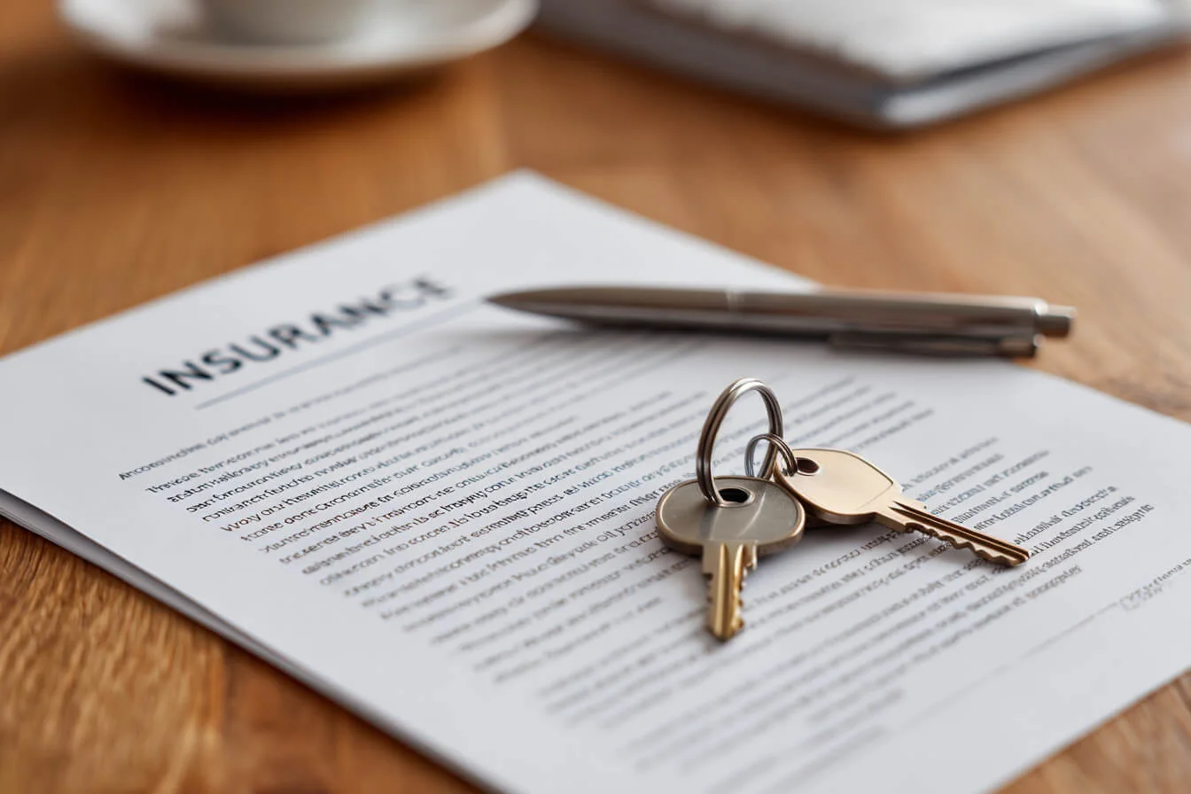 Doua chei si un pix asezate pe o polita de asigurare