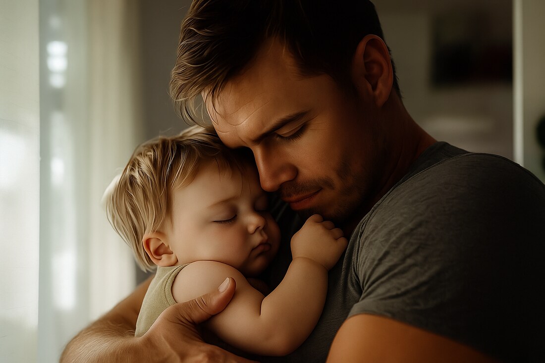 Tata singur imbratisand bebelusul