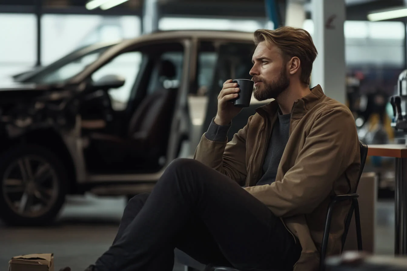 Barbat asteptand la service