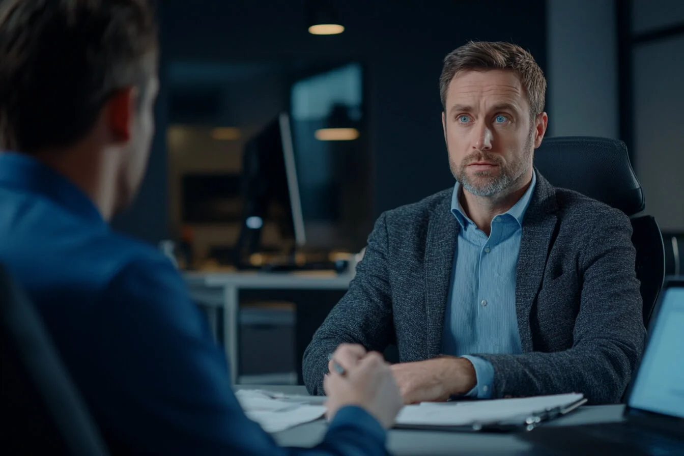 Doi barbati discutand