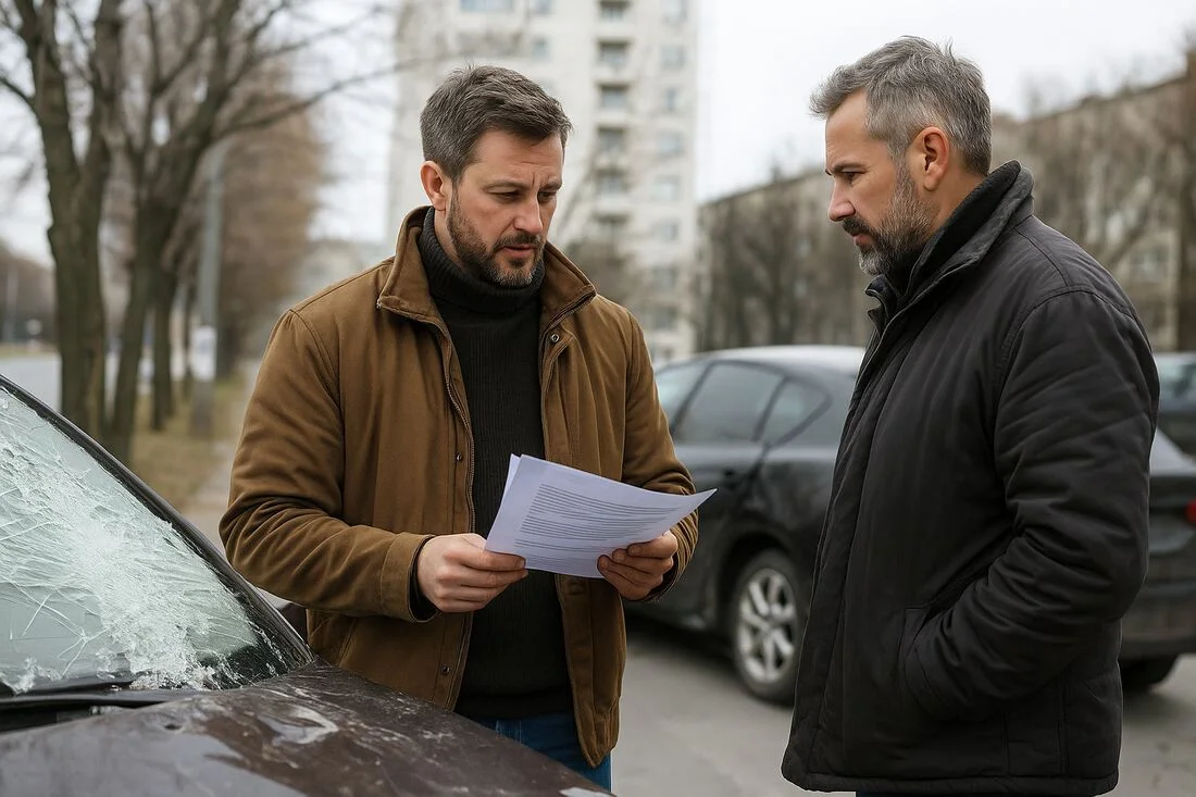 Soferi discutand dupa accident