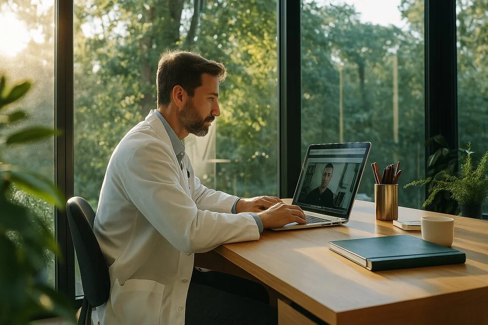 Un medic in timpul unei consultatii online
