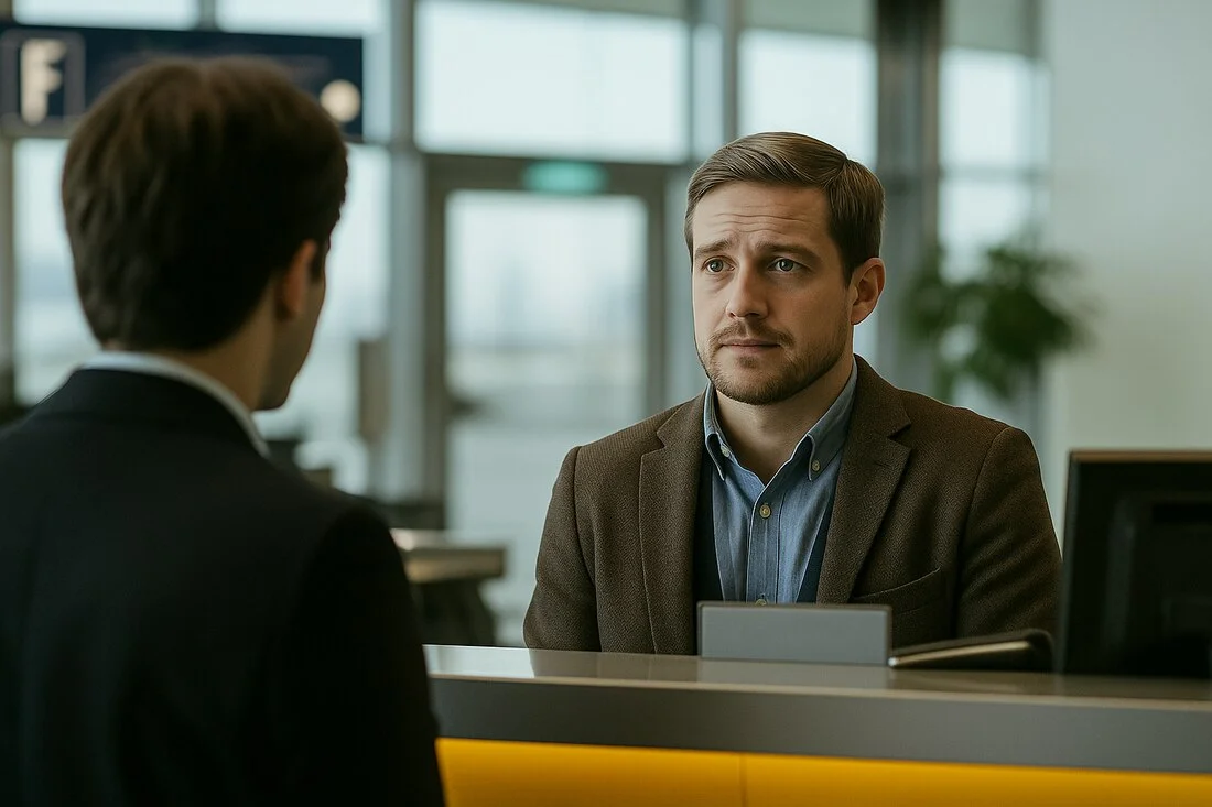 Barbat ingrijorat cerand ajutor