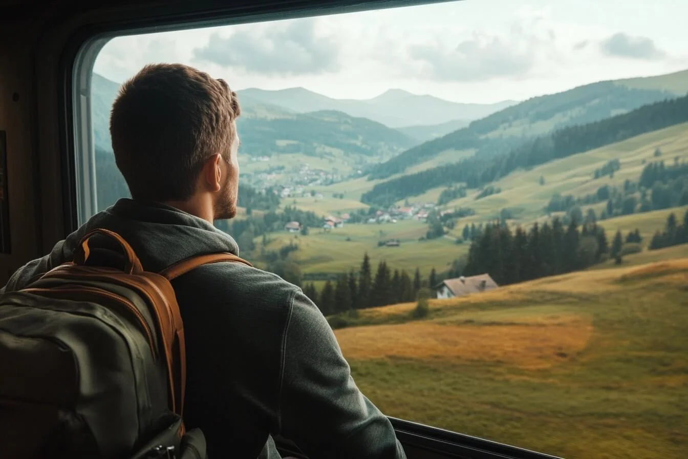 Calator admirand peisajul