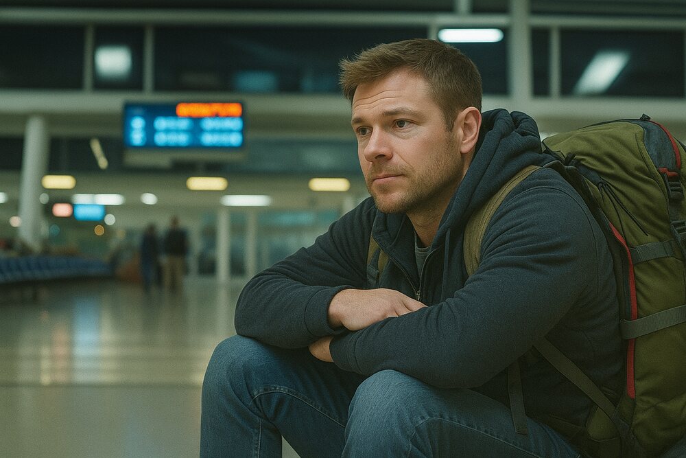 Un calator ingrijorat in aeroport