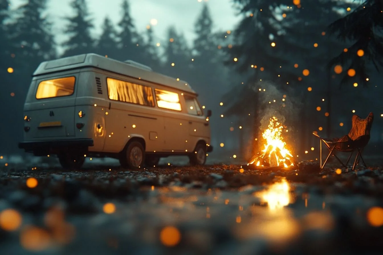 Rulota langa foc de tabara