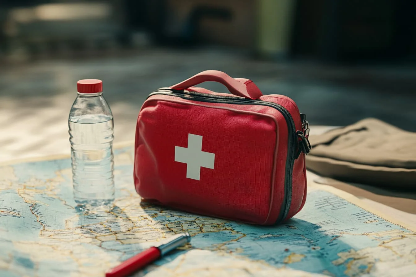 O trusa de prim-ajutor pe o harta